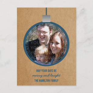 Blue Mod Ornament Holiday Photo Postcard