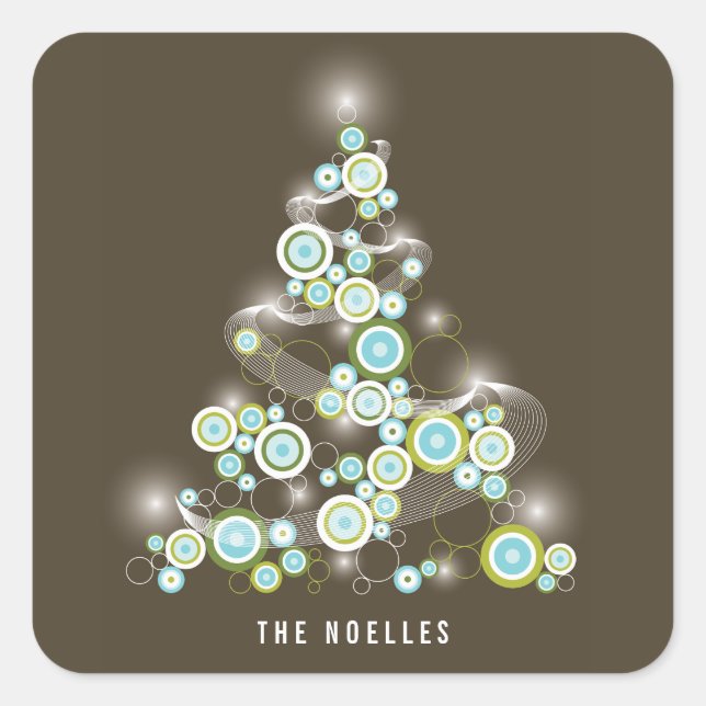 Blue Mod Sparkling Circles Christmas Tree Sticker (Front)