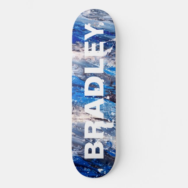 Blue Modern Abstract Custom Personalised Name Skateboard (Front)