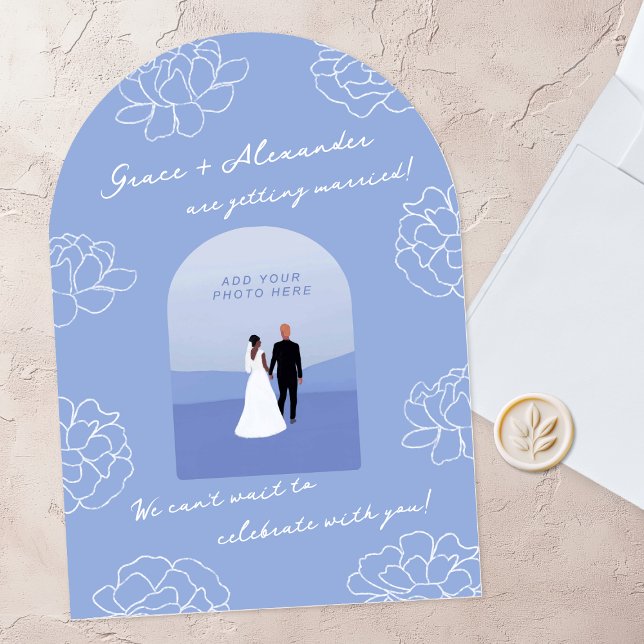 Blue Modern Arch Botanical Wedding Invitation (Creator Uploaded)