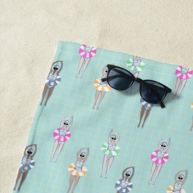 Blue Modern Artistic Swimmers Swimming Pool  Beach Towel (In Situ)