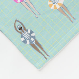 Blue Modern Artistic Swimmers Swimming Pool  Fleece Blanket