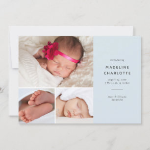 Blue Modern Baby Boy Multi-Photo Birth Announcement