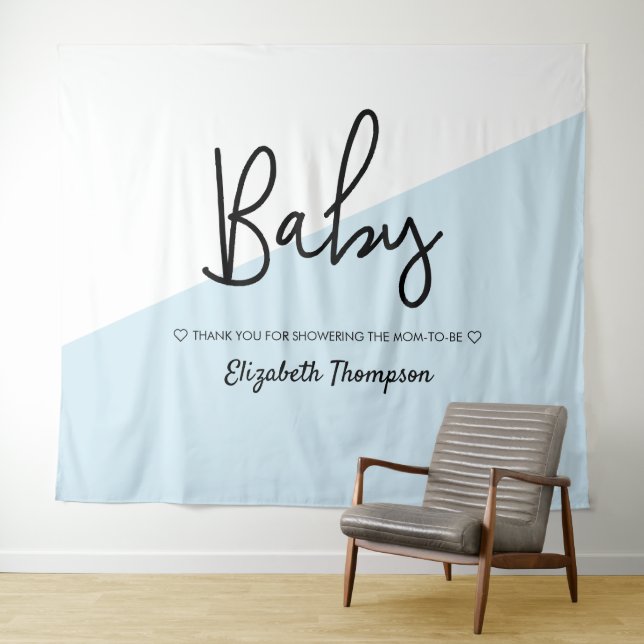 Blue Modern Backdrop Baby Shower Welcome sign Tapestry (In Situ (Horizontal))
