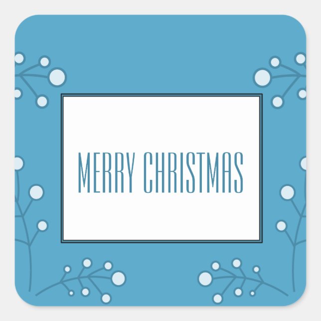 Blue Modern Berry Holiday Stickers (Front)