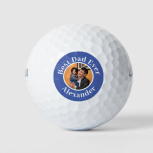 Blue Modern Best Dad Ever add Photo name Golf Ba Balls