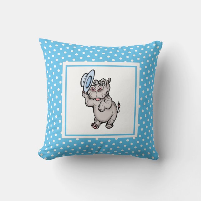 Blue Modern Birth Baby for Kids Hippopotamus Cushion (Front)