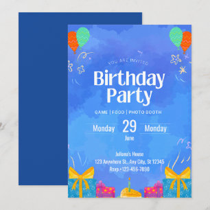 Blue Modern Birthday Invitation
