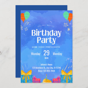 Blue Modern Birthday Invitation