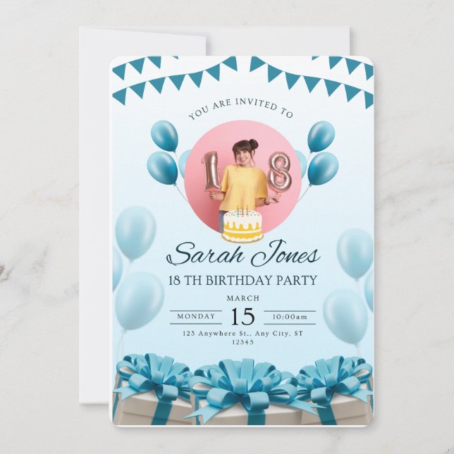 Blue Modern Birthday Party Invitation (Front)
