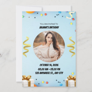 Blue Modern Birthday Party Invitation