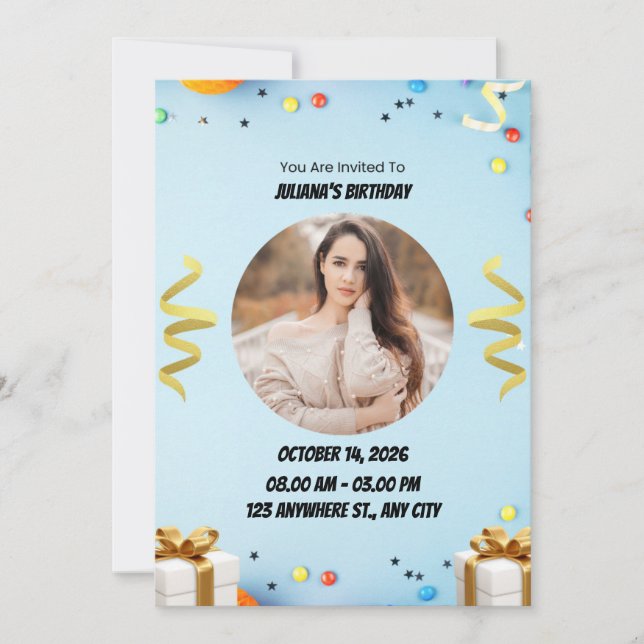 Blue Modern Birthday Party Invitation (Front)