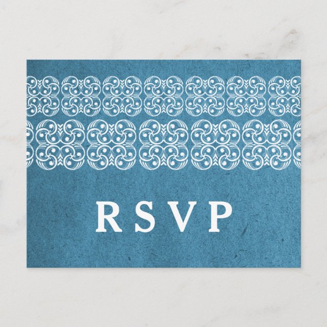 Blue Modern Bohemian RSVP Postcard (Front)
