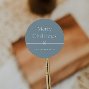 Blue   Modern Bow Simple Minimal Christmas Classic Round Sticker