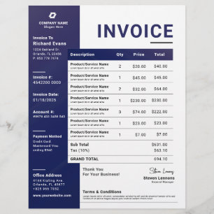 Blue Modern Business Invoice Sales Receipt Form Flyer