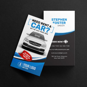 Blue Modern Car Hire Car Rental Car Rent Business Card