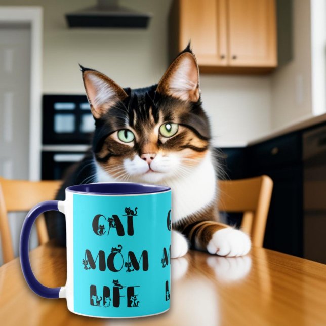 Blue Modern Cat Mum Life Cute Mother's Day  Mug (Creator Uploaded)