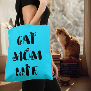Blue Modern Cat Mum Life Cute Mother's Day  Tote Bag