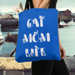 Blue Modern Cat Mum Life Cute Mother's Day Tote Bag