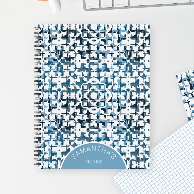 Blue Modern Chic Pattern Personalised Name Simple Notebook (Blue Modern Chic Pattern Personalized Name Simple Notebook)