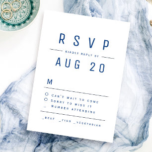 Blue Modern Chic Simple Typography Wedding RSVP Card