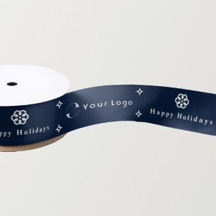 Blue Modern Christmas Business Logo Company Small Satin Ribbon