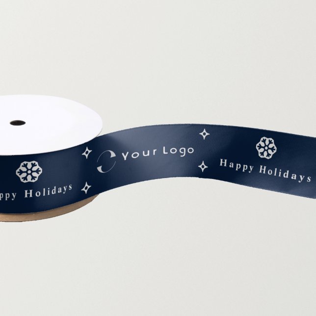Blue Modern Christmas Business Logo Company Small Satin Ribbon (Creator Uploaded)
