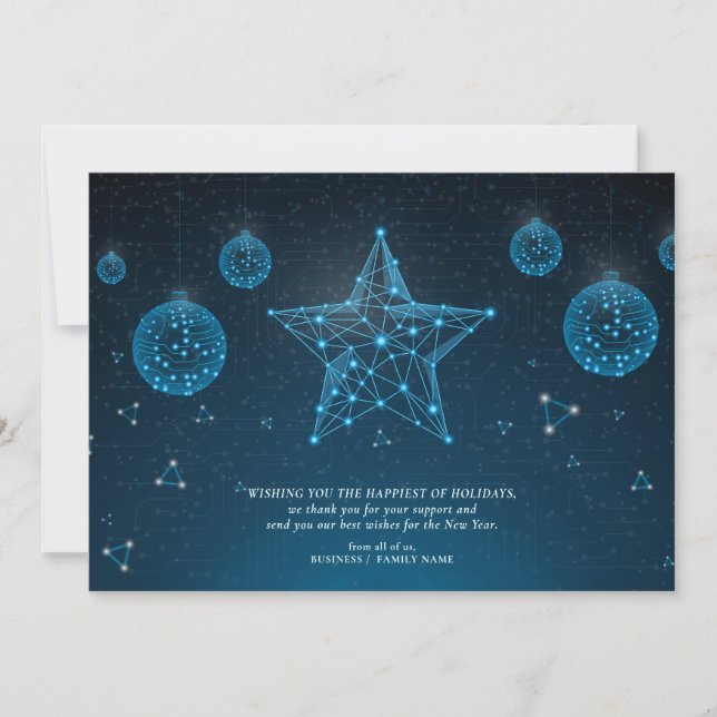 Blue Modern Christmas Star Corporate Logo Business Holiday Card (Front)
