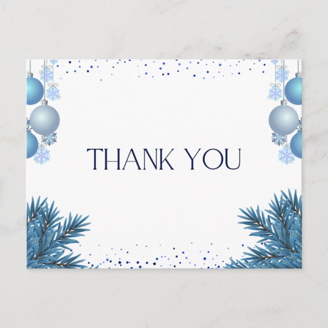 Blue Modern Christmas Thank You Card (Front)