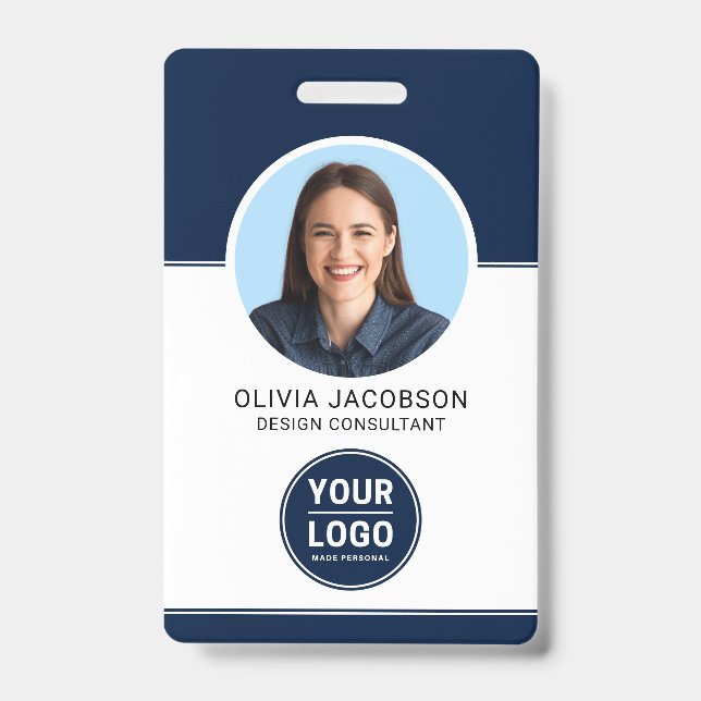 Blue Modern Company Employee Photo Security QR ID Badge (Front)