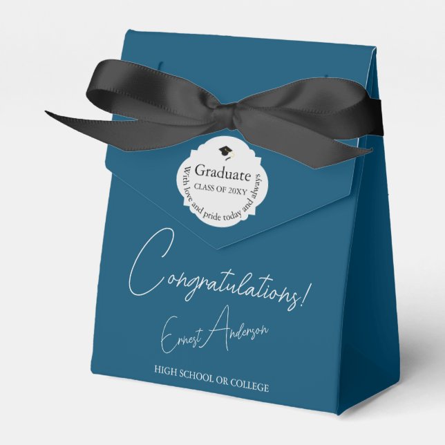 Blue Modern Congratulations Graduate Graduation Favour Box (Front Side)