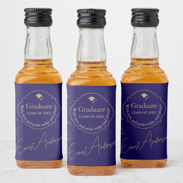 Blue Modern Congratulations Graduate Graduation Liquor Bottle Label (Bottles)