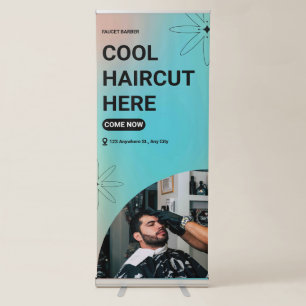 Blue Modern Cool Haircut Here Vertical Retractable Banner