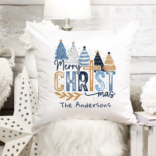 Blue Modern Cross Christian Jesus Christmas Name Cushion