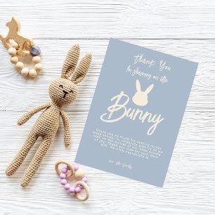 Blue Modern Cute Script Bunny Baby Shower  Thank You Card