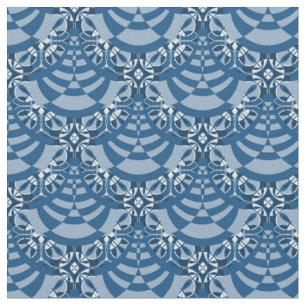 Blue Modern Deco Large Repeat Pattern Fabric