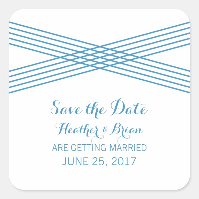 Blue Modern Deco Save the Date Stickers (Front)