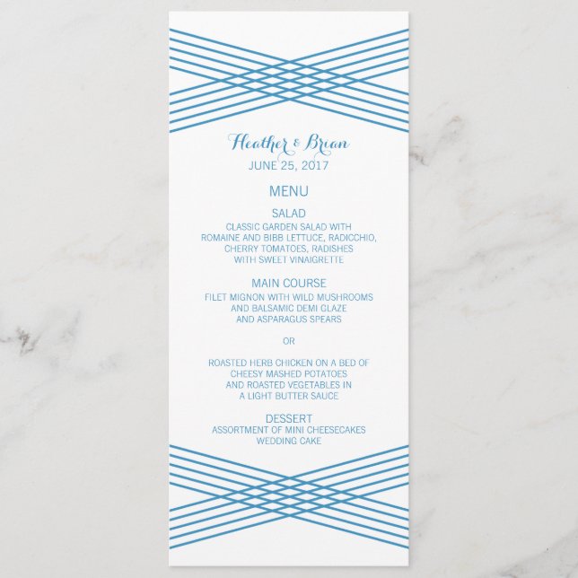 Blue Modern Deco Wedding Menu (Front)