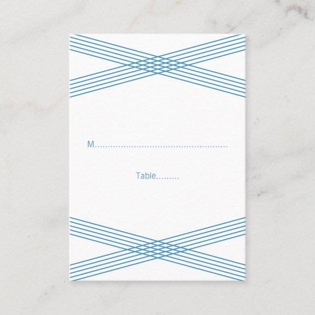 Blue Modern Deco Wedding Place Cards (Front)