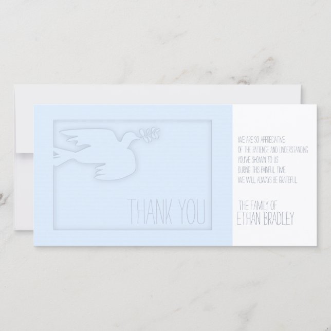 Blue Modern Dove Child Custom Sympathy Thank You Card (Front)