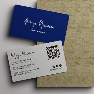 BLUE Modern Elegant Minimal QR Code Professional Business Card