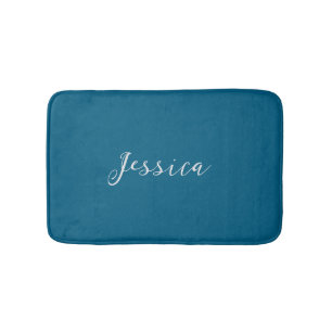 Blue Modern Elegant Plain Simple Professional Name Bath Mat