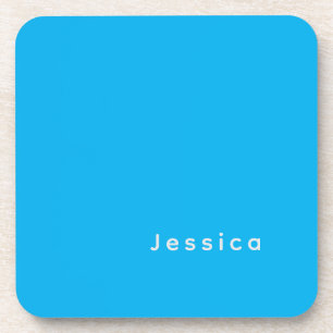 Blue Modern Elegant Plain Simple Professional Name Coaster