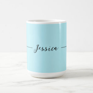 Blue Modern Elegant Plain Simple Professional Name Coffee Mug