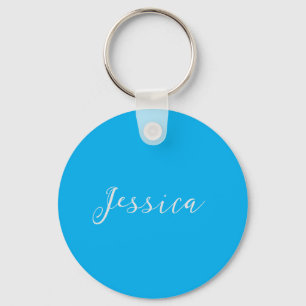 Blue Modern Elegant Plain Simple Professional Name Key Ring