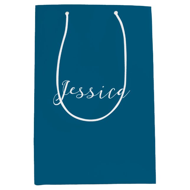Blue Modern Elegant Plain Simple Professional Name Medium Gift Bag (Front)