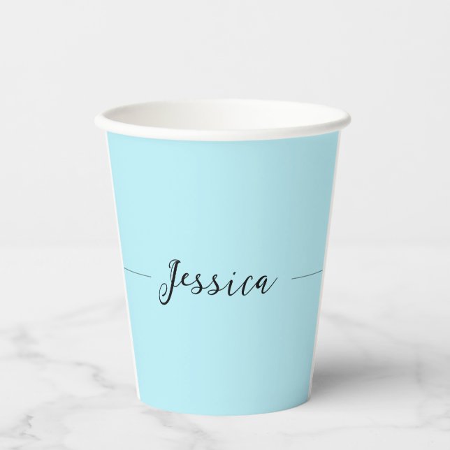 Blue Modern Elegant Plain Simple Professional Name Paper Cups (Front)