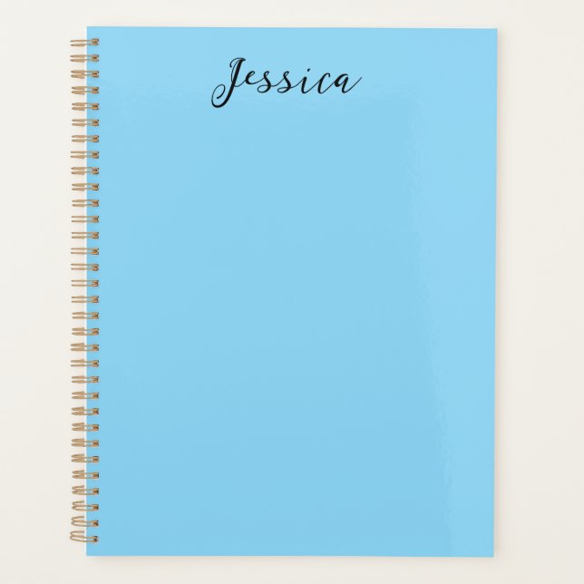 Blue Modern Elegant Plain Simple Professional Name Planner (Front)
