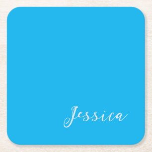 Blue Modern Elegant Plain Simple Professional Name Square Paper Coaster