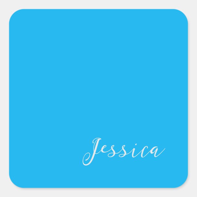 Blue Modern Elegant Plain Simple Professional Name Square Sticker (Front)